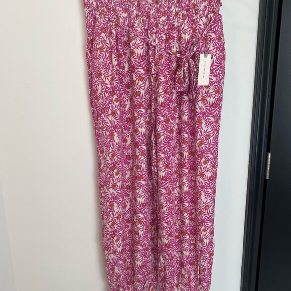 Anthropologie Pink Abstract Floral Smocked Joggers New - Picture 13 of 13
